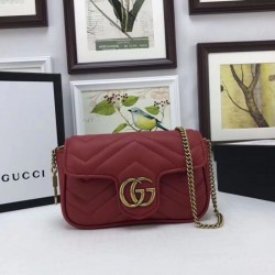 Fake Gucci GG Marmont matelasse Leather Super Mini Bag 476433 Red Replica