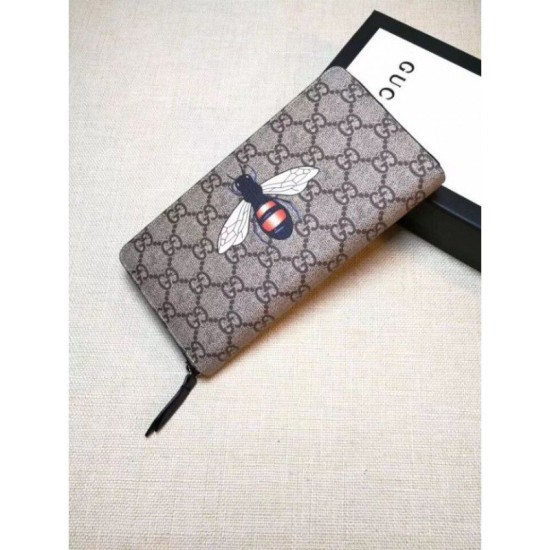 Replica Gucci Bee Print GG Supreme Zip Around Wallet 451273