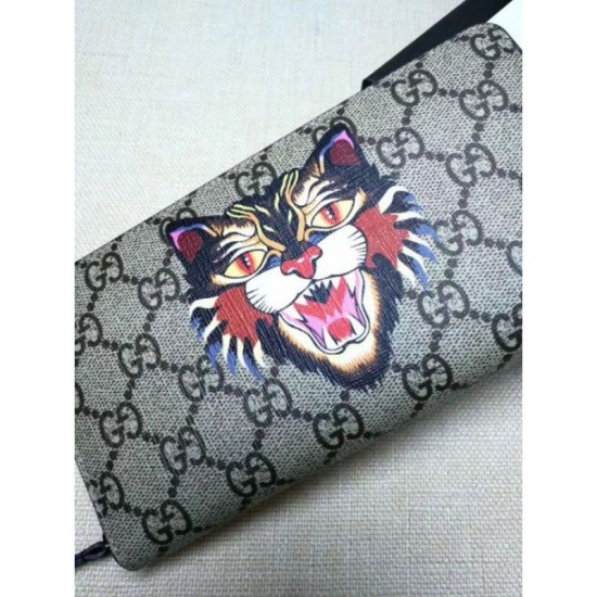 Replica Gucci Cat Print GG Supreme Zip Around Wallet 451273