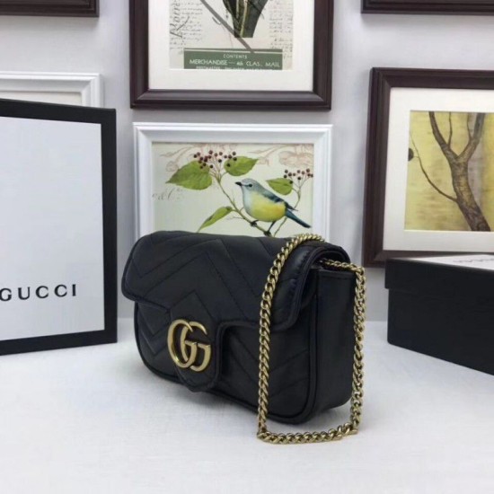 Fake Gucci GG Marmont matelasse Leather Super Mini Bag 476433 Black Replica Replica Gucci GG Marmont matelasse Leather Super Mini Bag 476433 Black
