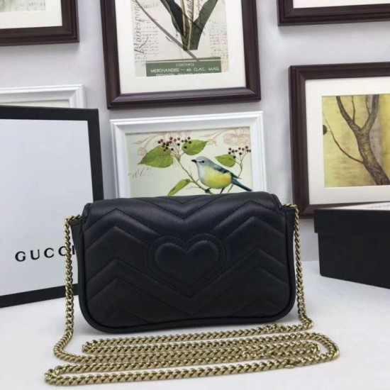 Fake Gucci GG Marmont matelasse Leather Super Mini Bag 476433 Black Replica Replica Gucci GG Marmont matelasse Leather Super Mini Bag 476433 Black