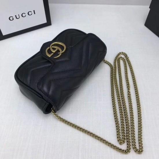 Fake Gucci GG Marmont matelasse Leather Super Mini Bag 476433 Black Replica Replica Gucci GG Marmont matelasse Leather Super Mini Bag 476433 Black