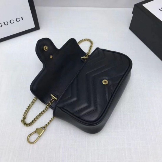 Fake Gucci GG Marmont matelasse Leather Super Mini Bag 476433 Black Replica Replica Gucci GG Marmont matelasse Leather Super Mini Bag 476433 Black