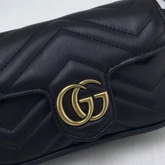 Fake Gucci GG Marmont matelasse Leather Super Mini Bag 476433 Black Replica Replica Gucci GG Marmont matelasse Leather Super Mini Bag 476433 Black