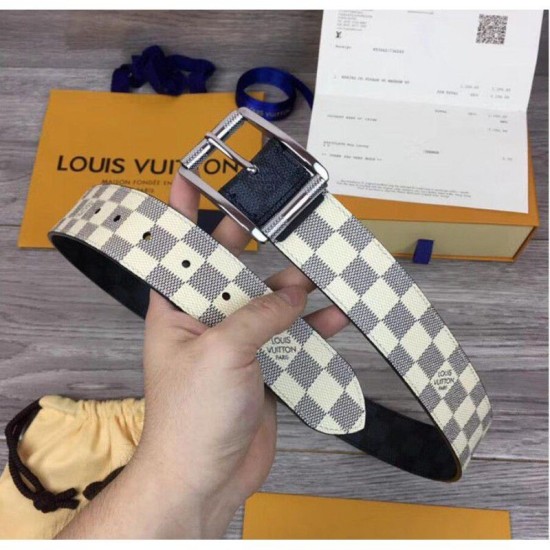 Replica Louis Vuitton M0040Q Reverso 40mm Reversible Mens Belt Damier Azur And Damier Graphite Canvas Buckle