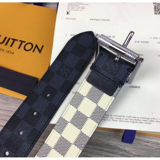 Replica Louis Vuitton M0040Q Reverso 40mm Reversible Mens Belt Damier Azur And Damier Graphite Canvas Buckle