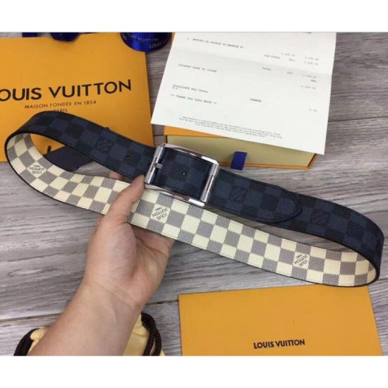 Replica Louis Vuitton M0040Q Reverso 40mm Reversible Mens Belt Damier Azur And Damier Graphite Canvas Buckle