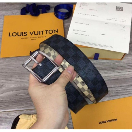 Replica Louis Vuitton M0040Q Reverso 40mm Reversible Mens Belt Damier Azur And Damier Graphite Canvas Buckle
