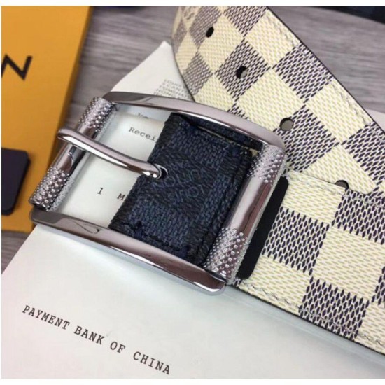Replica Louis Vuitton M0040Q Reverso 40mm Reversible Mens Belt Damier Azur And Damier Graphite Canvas Buckle