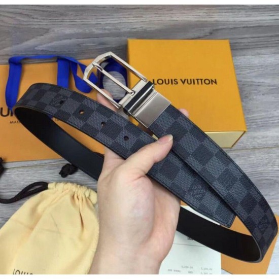 Replica Louis Vuitton M6067S Pont Neuf 35mm Belts Damier Cobalt Canvas Buckle