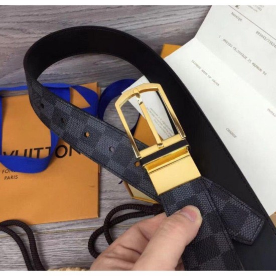 Replica Louis Vuitton M6067S Pont Neuf 35mm Belts Damier Cobalt Canvas Gold Buckle