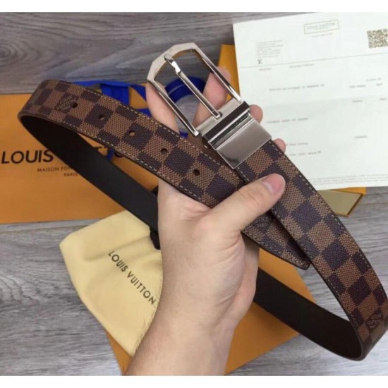 Replica Louis Vuitton M9075Q Slender 35mm Reversible Mens Belt Damier Ebene Canvas Buckle