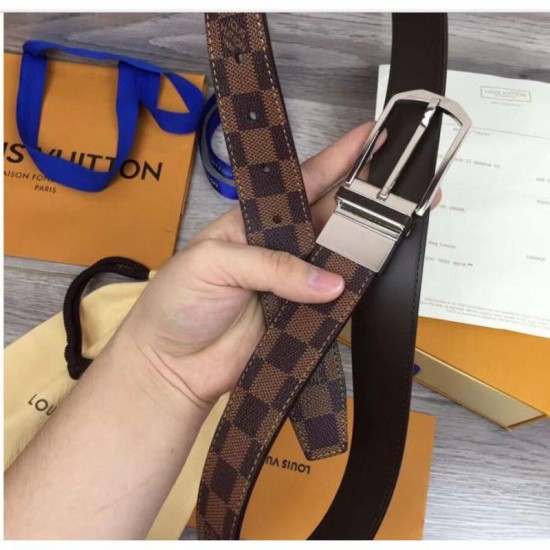 Replica Louis Vuitton M9075Q Slender 35mm Reversible Mens Belt Damier Ebene Canvas Buckle