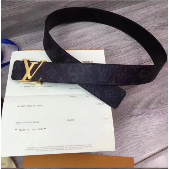 Fake Louis Vuitton Supreme x Monogram Belt Gold Buckle Black Replica