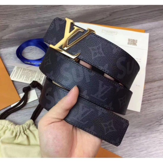 Fake Louis Vuitton Supreme x Monogram Belt Gold Buckle Black Replica