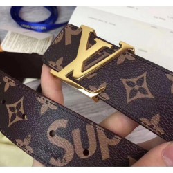 Replica Louis Vuitton Supreme x Monogram Belt Gold Buckle Brown Fake Louis Vuitton Supreme x Monogram Belt Gold Buckle Brown Replica