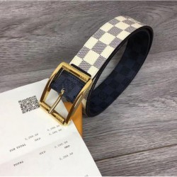 Fake Louis Vuitton M0040Q Reverso 40mm Reversible Mens Belt Damier Azur And Damier Graphite Canvas Gold Buckle Replica