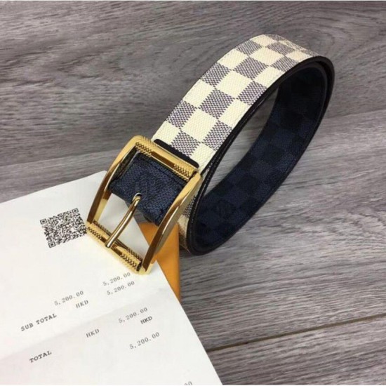Fake Louis Vuitton M0040Q Reverso 40mm Reversible Mens Belt Damier Azur And Damier Graphite Canvas Gold Buckle Replica
