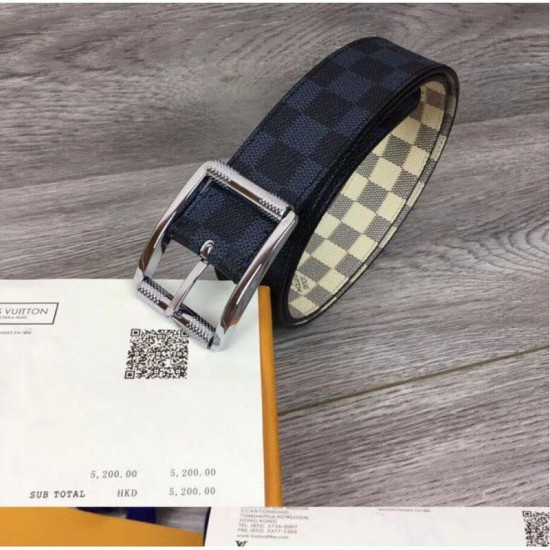 Replica Louis Vuitton M0040Q Reverso 40mm Reversible Mens Belt Damier Azur And Damier Graphite Canvas Buckle