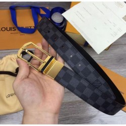 Replica Louis Vuitton M6067S Pont Neuf 35mm Belts Damier Cobalt Canvas Gold Buckle