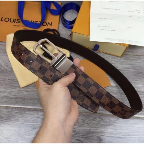 Replica Louis Vuitton M9075Q Slender 35mm Reversible Mens Belt Damier Ebene Canvas Buckle