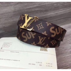 Fake Louis Vuitton Supreme x Monogram Belt Gold Buckle Brown Replica