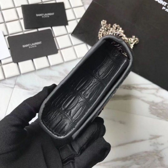 Fake Saint Laurent Small Kate Monogram Tassel Croco Leather Shoulder Bag Black Replica Replica Saint Laurent Small Kate Monogram Tassel Croco Leather Shoulder Bag Black