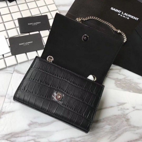 Fake Saint Laurent Small Kate Monogram Tassel Croco Leather Shoulder Bag Black Replica Replica Saint Laurent Small Kate Monogram Tassel Croco Leather Shoulder Bag Black