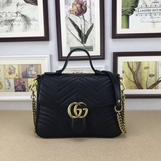 Replica Gucci GG Marmont Small Top Handle Bag 498110 Black Replica Gucci GG Marmont Small Top Handle Bag 498110 Black