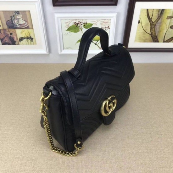 Replica Gucci GG Marmont Small Top Handle Bag 498110 Black Replica Gucci GG Marmont Small Top Handle Bag 498110 Black