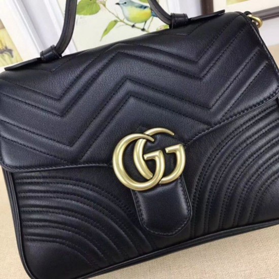 Replica Gucci GG Marmont Small Top Handle Bag 498110 Black Replica Gucci GG Marmont Small Top Handle Bag 498110 Black