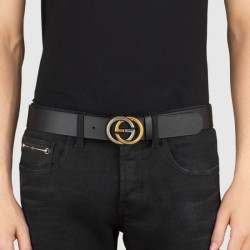 Replica Gucci Leather Belt With Bi-colour Interlocking G Buckle 295777 BGH0N 1000 Replica Gucci Leather Belt With Bi-colour Interlocking G Buckle 295777 BGH0N 1000