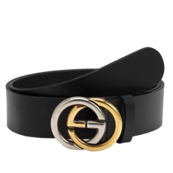 Replica Gucci Leather Belt With Bi-colour Interlocking G Buckle 295777 BGH0N 1000