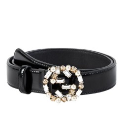 Replica Gucci Leather Belts With Pearl And Crystal Interlocking G Buckle 388989 DKE1G 1095 Replica Gucci Leather Belts With Pearl And Crystal Interlocking G Buckle 388989 DKE1G 1095