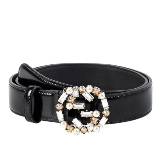 Replica Gucci Leather Belts With Pearl And Crystal Interlocking G Buckle 388989 DKE1G 1095 Replica Gucci Leather Belts With Pearl And Crystal Interlocking G Buckle 388989 DKE1G 1095