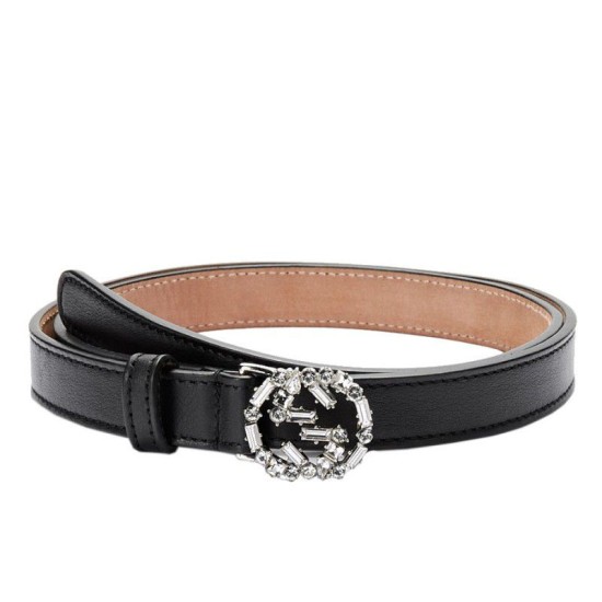 Replica Gucci Metallic Leather Belt With Crystal Interlocking G Buckle 354380 AP00K 1000