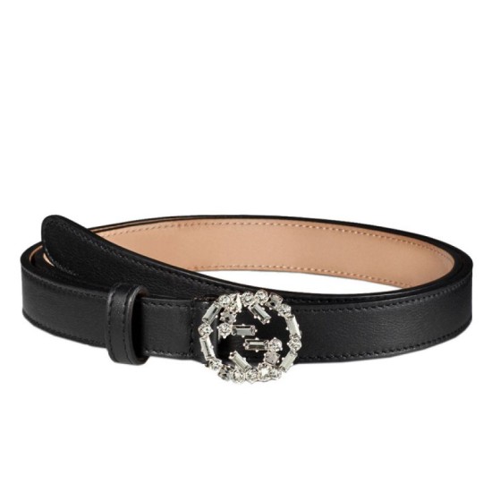 Replica Gucci Thin Leather Belts With Crystal Interlocking G Buckle 354380 AP0IN 8176