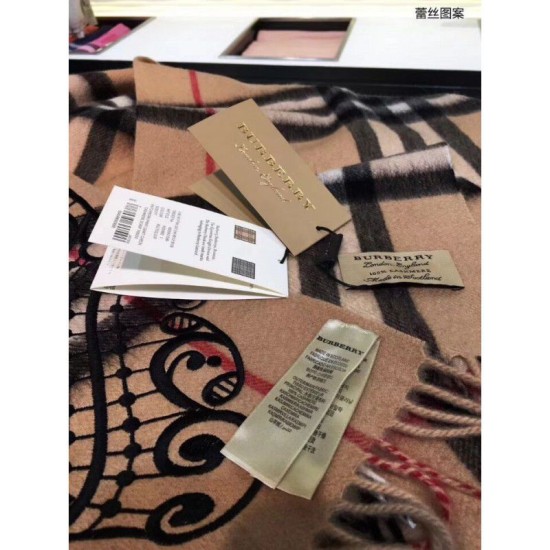 Fake Gucci Classic Cashmere Scarf in Check and Lace Camel Replica Replica Gucci Classic Cashmere Scarf in Check and Lace Camel