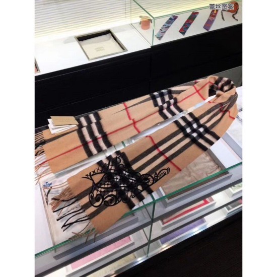 Fake Gucci Classic Cashmere Scarf in Check and Lace Camel Replica Replica Gucci Classic Cashmere Scarf in Check and Lace Camel