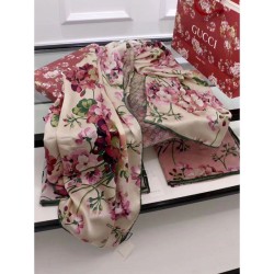 Fake Gucci Classic Geranium Double Print Silk Scarf Apricot Replica