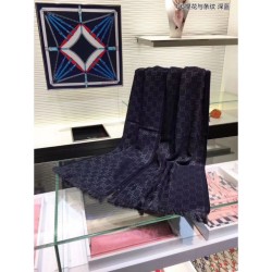 Fake Gucci GG Jacquard Pattern Knit Scarf With Fiinge Men Blue Replica