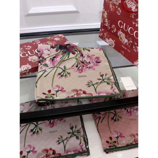 Fake Gucci Classic Geranium Double Print Silk Scarf Apricot Replica