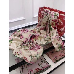 Fake Gucci Classic Geranium Double Print Silk Scarf Apricot Replica