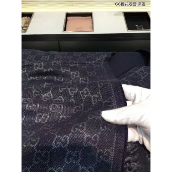 Fake Gucci GG Jacquard Pattern Knit Scarf With Fiinge Men Blue Replica