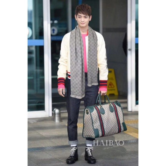 Replica Gucci GG Jacquard Pattern Knit Scarf With Fiinge Men Gray