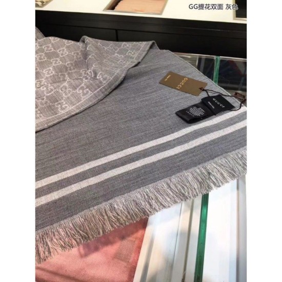Replica Gucci GG Jacquard Pattern Knit Scarf With Fiinge Men Gray