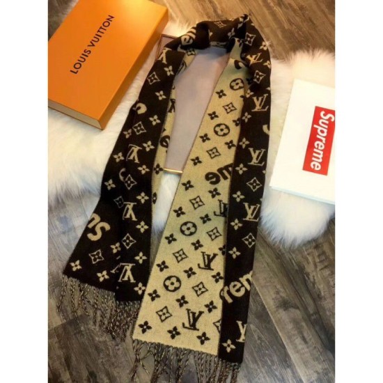 Replica Louis Vuitton  X Superme Cashmere Scarf Coffee