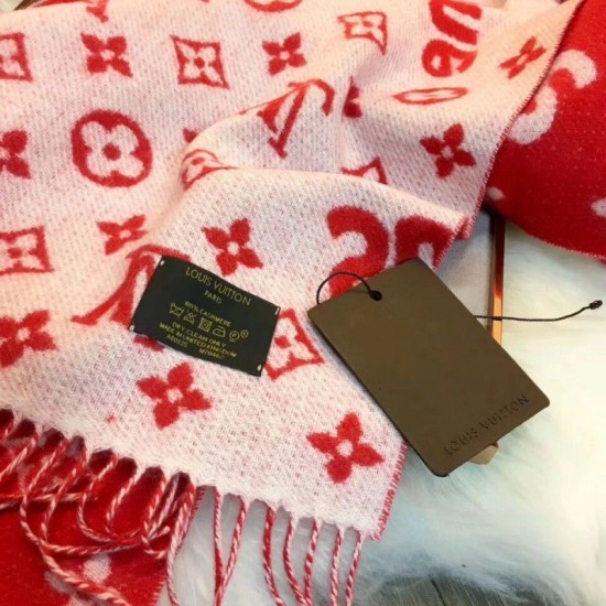Replica Louis Vuitton  X Superme Cashmere Scarf Red