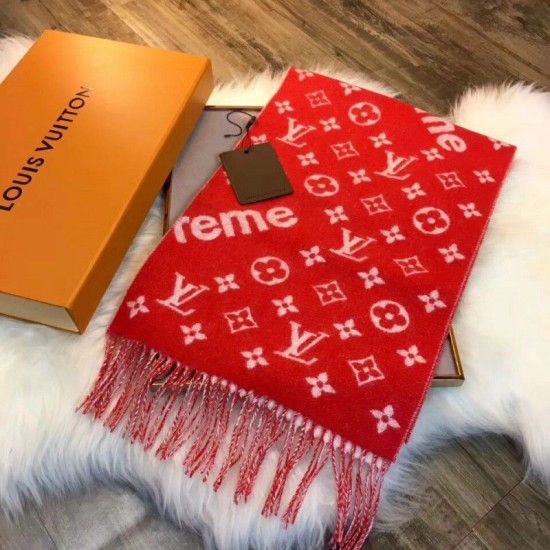 Replica Louis Vuitton  X Superme Cashmere Scarf Red