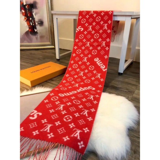 Replica Louis Vuitton  X Superme Cashmere Scarf Red